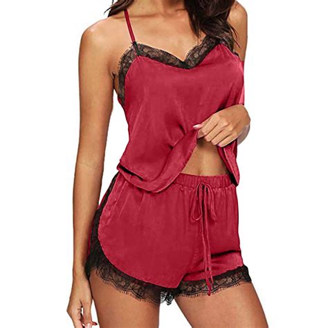Gakvbuo Satin Silk Pajamas Camisole Shorts Set For Women Sleepwear Sexy Lingerie Sets V Neck