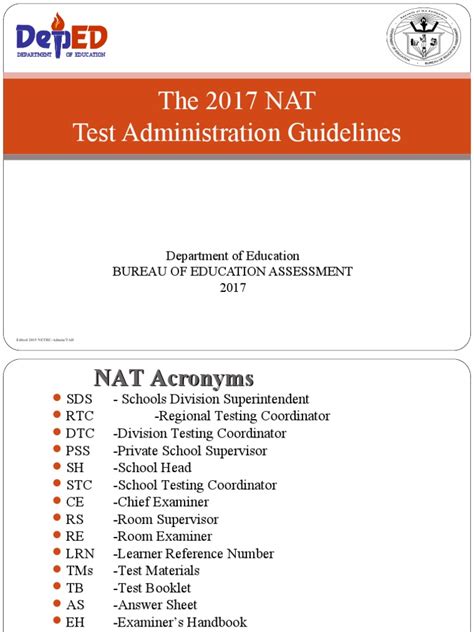 nat test admin guidelines  test assessment science
