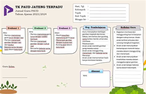 2 Contoh Jurnal Guru Tk Paud Jurnal Mengajar Harian Paud Jateng