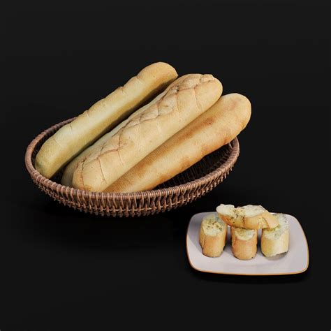 Fresh Baguettes With Garlic Butter 3d Model Download Dairy Bakery On