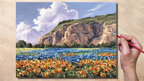 Acrylic Painting Flower Field Valley Landscape Youtube