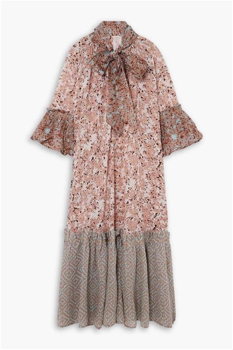 Yvonne S Angelica Pussy Bow Tiered Printed Cotton Voile Maxi Dress The Outnet
