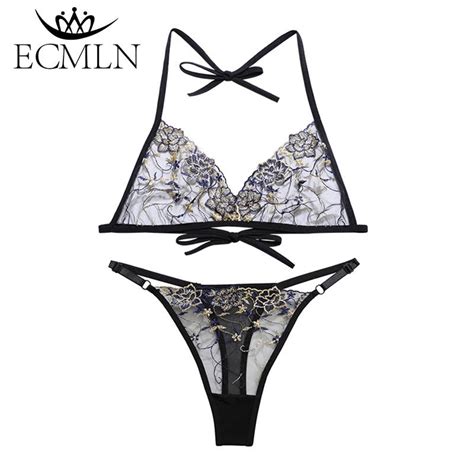 ECMLN Women Floral Lingerie Set Bra G String Underwear Sleepwear Two Pieces Embroidery Pajamas