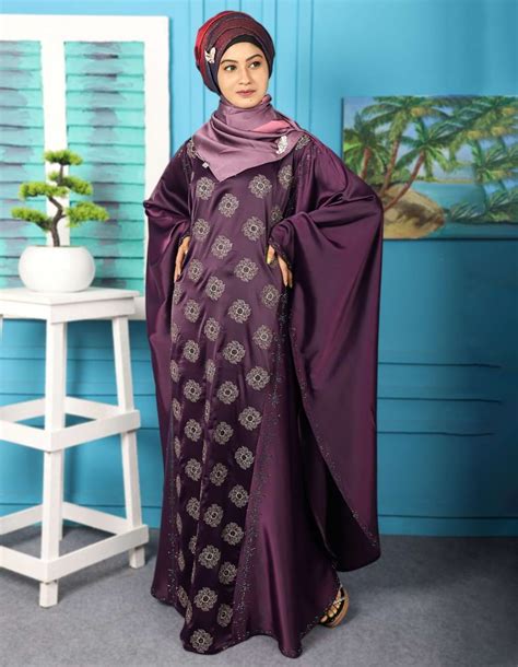 Deep Purple Abaya With Embroidery Stone Work Irani Borka Bazar