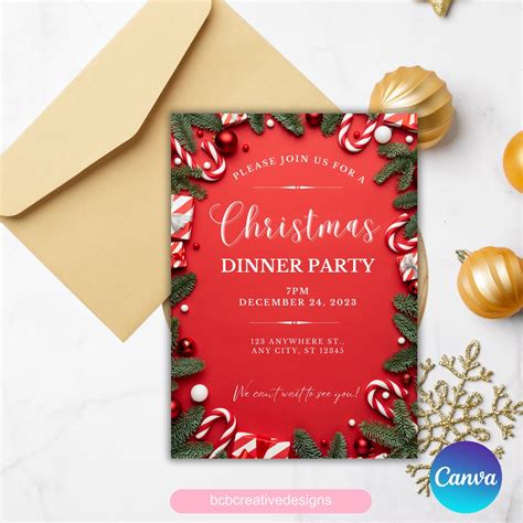 EDITABLE CHRISTMAS DINNER Party Invitation, Editable Christmas Dinner ...