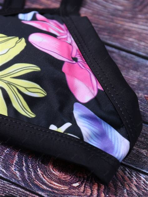 OFF Sexy Flower Print Push Up Bikini Set For Women In BLACK DressLily