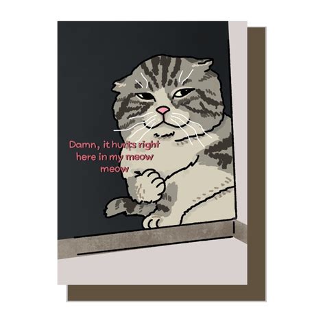 Damn It Hurts Me In My Meow Meow Sad Cat Meme Card Cat Meme Sorry Card