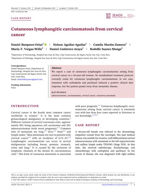 Pdf Cutaneous Lymphangitic Carcinomatosis From Cervical Cancer