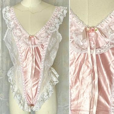 Lacy Lingerie Romper Vintage Teddy Lace Sheer Trim Plunging Neckline Gab About Vintage