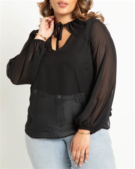 Plus Size Neckline Detail Chiffon Blouse