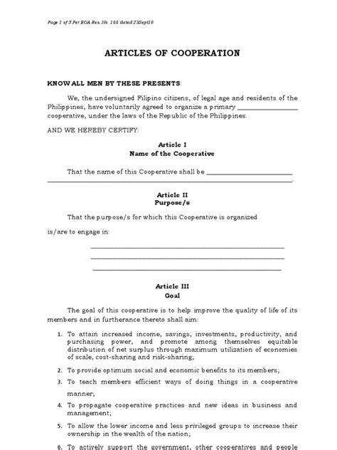 Pro Forma Articles Of Cooperation Pdf Cooperative Wealth