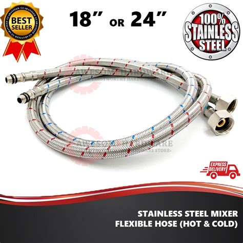 One Pair 18 Or 24 Stainless Steel Mixer Tap Inlet Flexible Hose