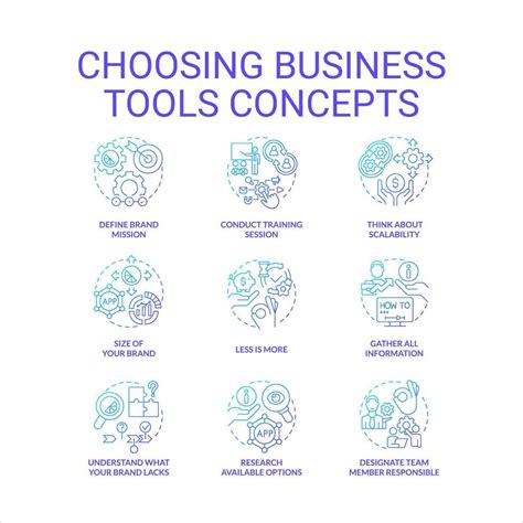 Elegir Negocio Herramientas Azul Degradado Concepto Conos Colocar
