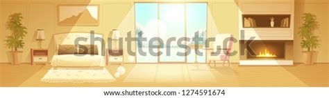 Vector Cartoon Interior Cozy Hotel Bedroom Stock Vector Royalty Free