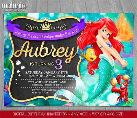 Little Mermaid Invitation Disney Princess Ariel Invite The Little