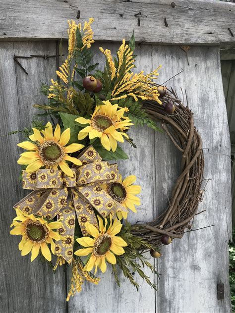 Beautiful Fall Yellow Sunflower Wreath For Your Front Door Autumn