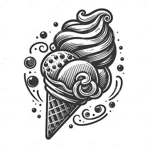 Vintage Engraved Soft Serve Ice Cream Cone Vector Stock Illustration