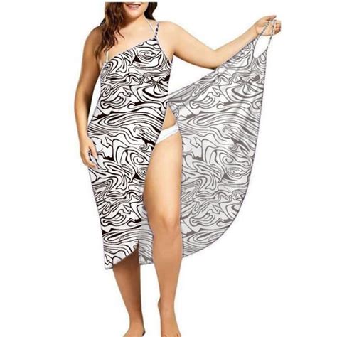 Robe de plage Maillot de bain à rayures sexy grande taille pour femmes robe ronde bikini cover