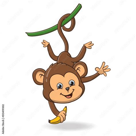 vector illustration of cute monkey cartoon. isolated on white Stock ...