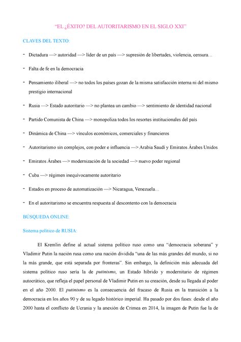 El ¿Éxito Del Autoritarismo En El Siglo Xxi “el ¿Éxito Del