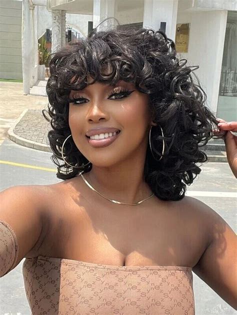 Black Curly Wigs For Black Women Short Afro Big Curly Wig With Bangs