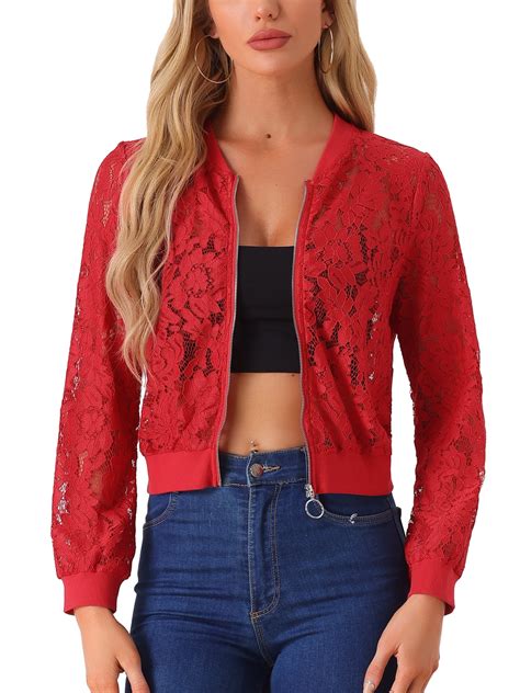INSPIRE CHIC Valentine's Day Women's Lace Jackets Stand Collar Zip Up
