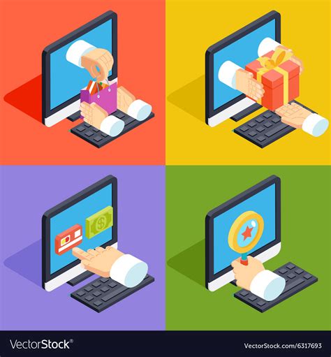 Online Shopping And E Commerce Concept Isometric Vector Image