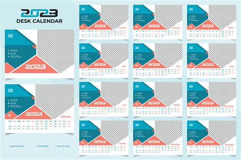 eleganta färgrik 2023 skrivbord kalender mall design 13760701