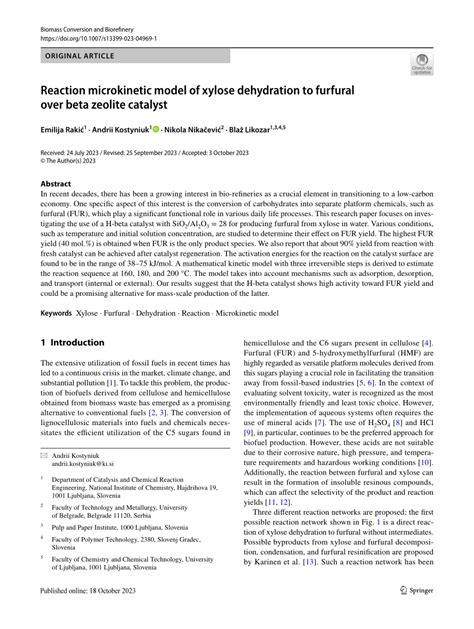 Pdf Reaction Microkinetic Model Of Xylose Dehydration To Furfural