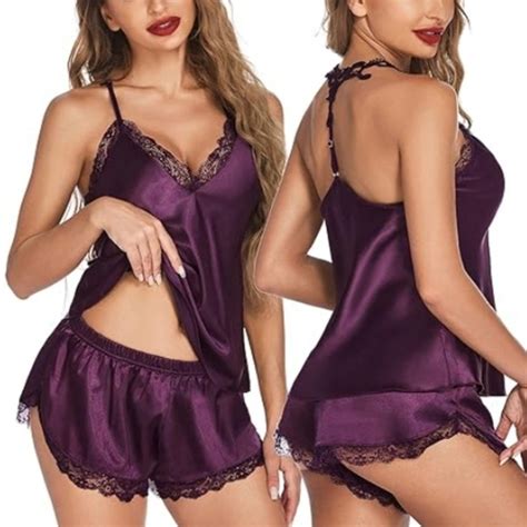 Avdlove Intimates Sleepwear Nightwear Satin Pajamas Set Sleepwear Womens Sexy Lingerie