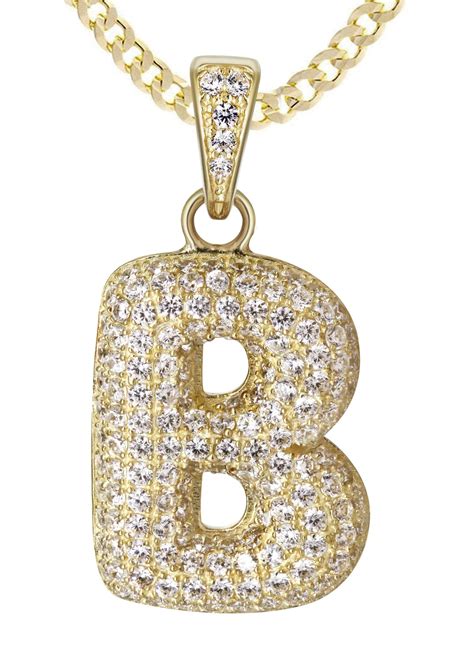 10k Yellow Gold Cuban Chain And Bubble Letter B Cz Pendant Appx 13