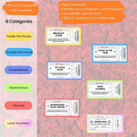 Editable Love Coupons Printable Couples Date Night Cards Love Vouchers Valentine Day Coupons