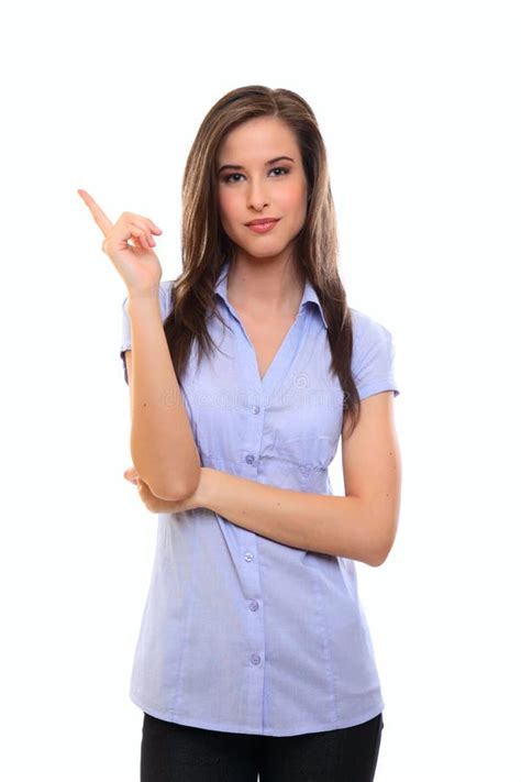 Giovane Donna Del Brunette Che Indica Al Copyspace Immagine Stock Immagine Di Ragazza
