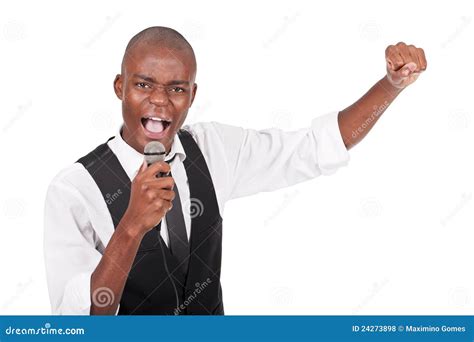 Man Holding A Microphone And Singing Stock Photo Image Of Pointing