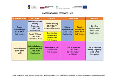 Harmonogram Zaj Mi Kowski Klub Seniora