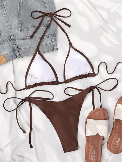 Shein Vcay Traje De Ba O De Bikini S Lido De Verano En La Playa Con Sujetador Halter Y Fondos De