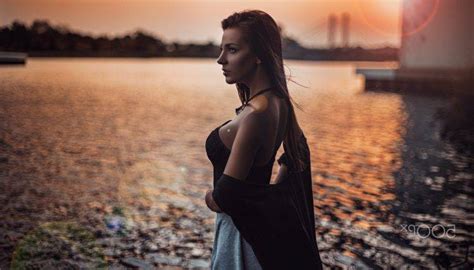 Women Model Brunette Portrait Sunset Dress Women Outdoors Wallpapers HD Desktop And