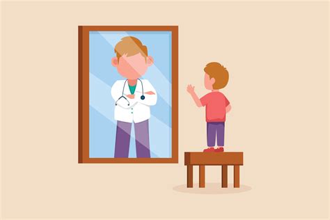 niño pequeño imaginándose a sí mismo como un médico mirando el reflejo