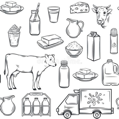 Hand Drawn Milk Product Seamless Pattern Stock Vector Illustration Of