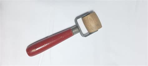 Vintage Wooden Dough Roller With Red Handle / Wall Paper Roller ...