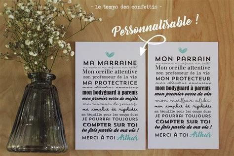 Carte Personnalisable Remerciements Pour Parrain Et Marraine Etsy