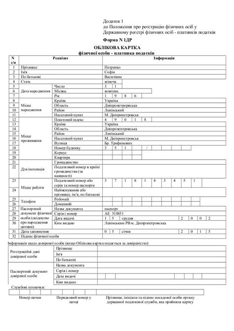 ОБЛІКОВА КАРТКА платника податкiв