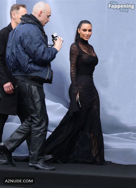 Kim Kardashian Sexy And Nude Flaunt Her Gorgeous Boobs In A Hot See Through Dress At Balenciaga