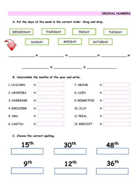 easy ordinal numbers worksheet  print