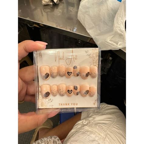 Jual Kuku Palsu Press On Custom Nude Glitter Aesthetic Nail Shopee Indonesia