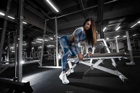 Gyms Women Fitness Model K Working Out Dumbbells Brunette Hd