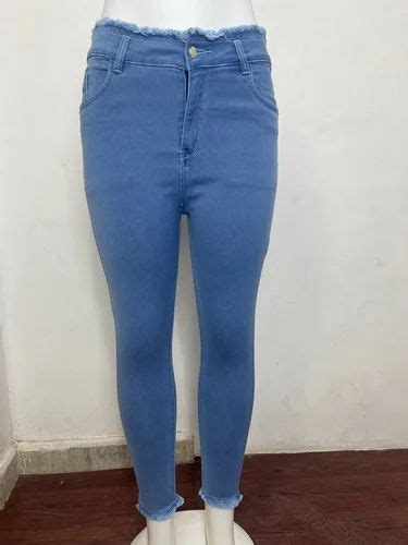 Slim M Moddy 611ICE Single Button Frey Hem Light Blue Women Jeans High