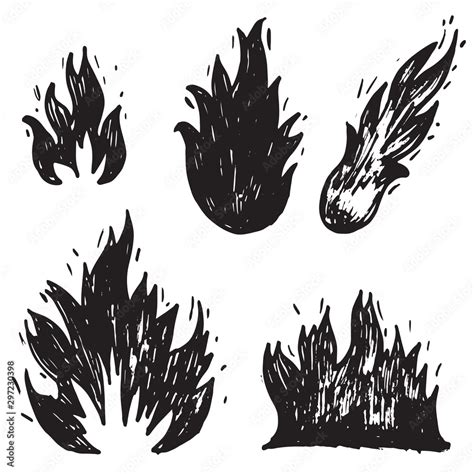 Set Of Hand Drawn Fire And Fireball Doodle Sketch Fire Vector