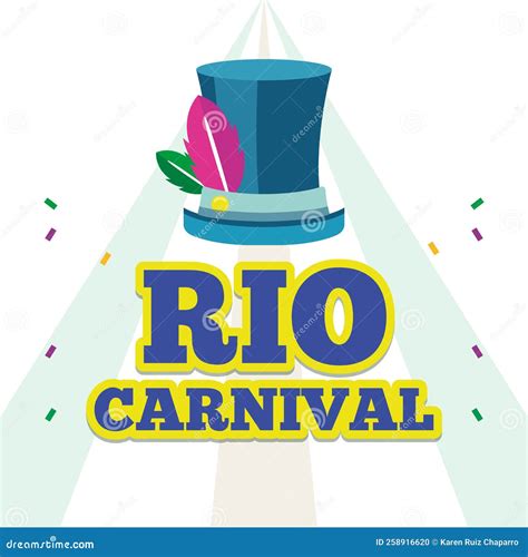 Colored Rio De Janeiro Carnival Poster with Hat and Feathers Vector