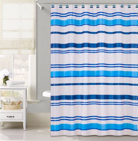 Blue Horizontal Stripe Design Peva Waterproof Shower Curtain For